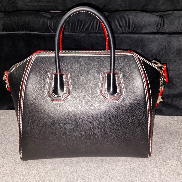 GIVENCHY Calfskin Bi-Color Topstitch Medium Antigona Black Red - Picture 4 of 9